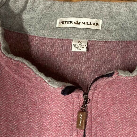 Peter Millar Mens Pink Logo Large Pullover 1/4 Zip Solid Sweatshirt Sweater - Picture 2 of 5